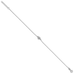 Sterling Silver Rhodium-plated CZ Heart with Wings 9 inch Plus 1 inch Extender - Total 10 inch Anklet
