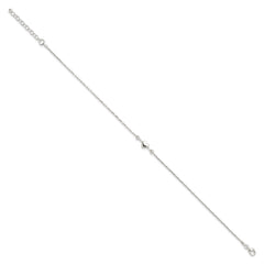 Sterling Silver Heart/Beads 9 inch Plus 1 inch Extender - Total 10 inch Anklet