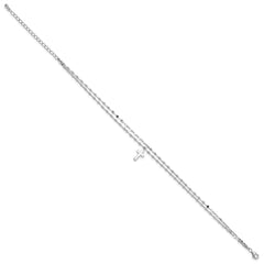Sterling Silver Rhodium-plated 2-Strand Cross Charm 8.75 inch Plus 2 inch Extender - Total 10.75 inch Anklet