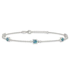 Sterling Silver Enamel Turtle 5-Station 10 inch Plus 1 inch Extender - Total 11 inch Anklet