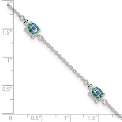Sterling Silver Enamel Turtle 5-Station 10 inch Plus 1 inch Extender - Total 11 inch Anklet