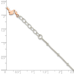 Sterling Silver Rose-Tone Flamingo Dangle 9 inch Plus 1 inch Extender - Total 10 inch Anklet