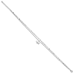 Sterling Silver Rhodium-plated Elephant 2-Strand 8.75 inch Plus 1 inch Extender - Total 9.75 inch Anklet