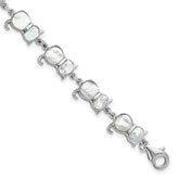 Sterling Silver Rhodium-plated Mother of Pearl Cat Link Bracelet