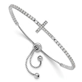 Sterling Silver Rhodium-plated CZ Sideways Cross Adjustable Bracelet