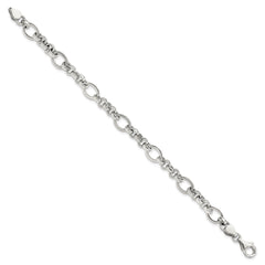 Sterling Silver Rhodium-plated Polished/Textured Fancy Link 7.5in Bracelet