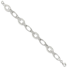 Sterling Silver Rhodium-plated Polished/Textured Link 7.5in Bracelet