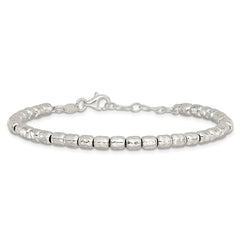 Sterling Silver RH-plated Polish/Hammered Beaded w/1 in ext. Bracelet