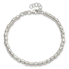 Sterling Silver RH-plated Polish/Hammered Beaded w/1 in ext. Bracelet