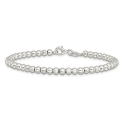 Sterling Silver Rhodium-plated 4mm Beaded 7.5in Bracelet