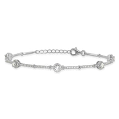 Sterling Silver Rhodium-plated CZ Link 7in w/1in ext. Bracelet