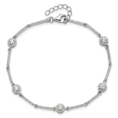 Sterling Silver Rhodium-plated CZ Link 7in w/1in ext. Bracelet