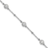 Sterling Silver Rhodium-plated CZ Link 7in w/1in ext. Bracelet