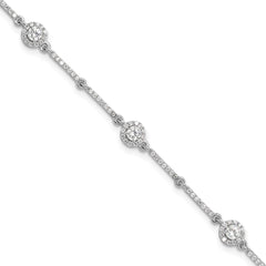 Sterling Silver Rhodium-plated CZ Link 7in w/1in ext. Bracelet