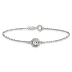 Sterling Silver Rhodium-plated Halo CZ 7.25in Bracelet