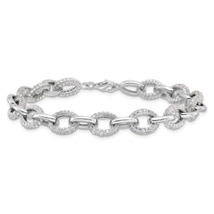 Sterling Silver Rhodium-plated Micro Pave CZ Rolo Link 7.5in Bracelet