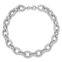 Sterling Silver Rhodium-plated Micro Pave CZ Rolo Link 7.5in Bracelet