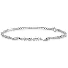 Sterling Silver Rhodium-plated Polished CZ w/2in ext. Bracelet