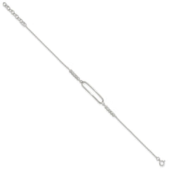 Sterling Silver Rhodium-plated CZ 7in with .75in ext. Bracelet