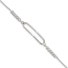 Sterling Silver Rhodium-plated CZ 7in with .75in ext. Bracelet