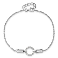 Sterling Silver Rhodium-plated Fancy CZ Circle 7in w/1in ext Bracelet