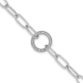 Sterling Silver Rhodium-plated Paperclip CZ Circle with 1in ext. Bracelet