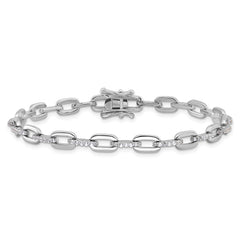 Sterling Silver Rhodium-plated with CZ Link 7in Bracelet
