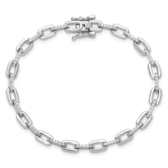 Sterling Silver Rhodium-plated with CZ Link 7in Bracelet
