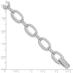 Sterling Silver Rhodium-plated CZ Oval Link Bracelet