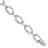 Sterling Silver Rhodium-plated CZ Oval Link Bracelet