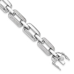 Sterling Silver Rhodium-plated with CZ Open Link 7.25in Bracelet