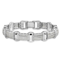 Sterling Silver Rhodium-plated Polished CZ 7.5in Link Bracelet