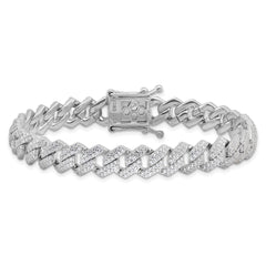 Sterling Silver Rhodium-plated Micro Pavâ CZ Monaco Link 7.5in Bracelet