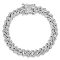Sterling Silver Rhodium-plated Micro Pavâ CZ Monaco Link 7.5in Bracelet