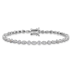 Sterling Silver Rhodium-plated Round/Marquise Pattern CZ 7.5in Bracelet