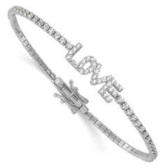 Sterling Silver Rhodium-plated CZ LOVE 7.25in Tennis Bracelet
