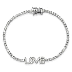 Sterling Silver Rhodium-plated CZ LOVE 7.25in Tennis Bracelet