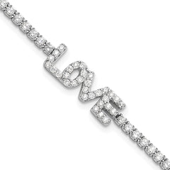 Sterling Silver Rhodium-plated CZ LOVE 7.25in Tennis Bracelet