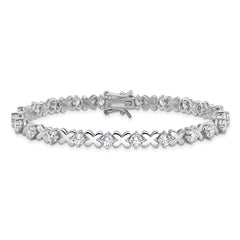 Sterling Silver Rhodium-plated Polished Fancy X's CZ Tennis Bracelet