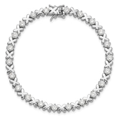 Sterling Silver Rhodium-plated Polished Fancy X's CZ Tennis Bracelet