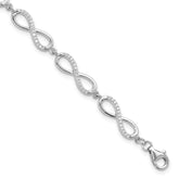 Sterling Silver Rhod-plated CZ Infinity Link w/1in ext. Bracelet