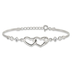 Sterling Silver Rhodium-plated Polished CZ I Heart You w/1in ext Bracelet