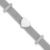 Sterling Silver Rhodium-plated Mesh CZ Heart 6.75in Bracelet