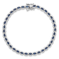 Sterling Silver Rhodium-plated with Blue and White CZ 7.5in Bracelet
