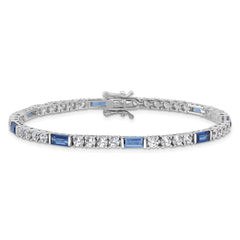 Sterling Silver Rhodium-plated Blue and White CZ 7.25in Tennis Bracelet