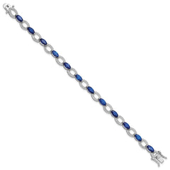 Sterling Silver Rhodium-plated White and Blue CZ Link Bracelet - 2