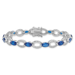 Sterling Silver Rhodium-plated White and Blue CZ Link Bracelet - 2