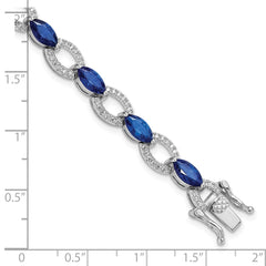 Sterling Silver Rhodium-plated White and Blue CZ Link Bracelet - 2