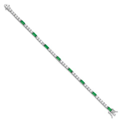 Sterling Silver Rhodium-plated Green and White CZ 7.25in Tennis Bracelet