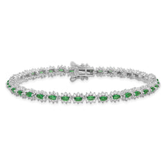 Sterling Silver Rhodium-plated with Green and White CZ 7.5in Bracelet